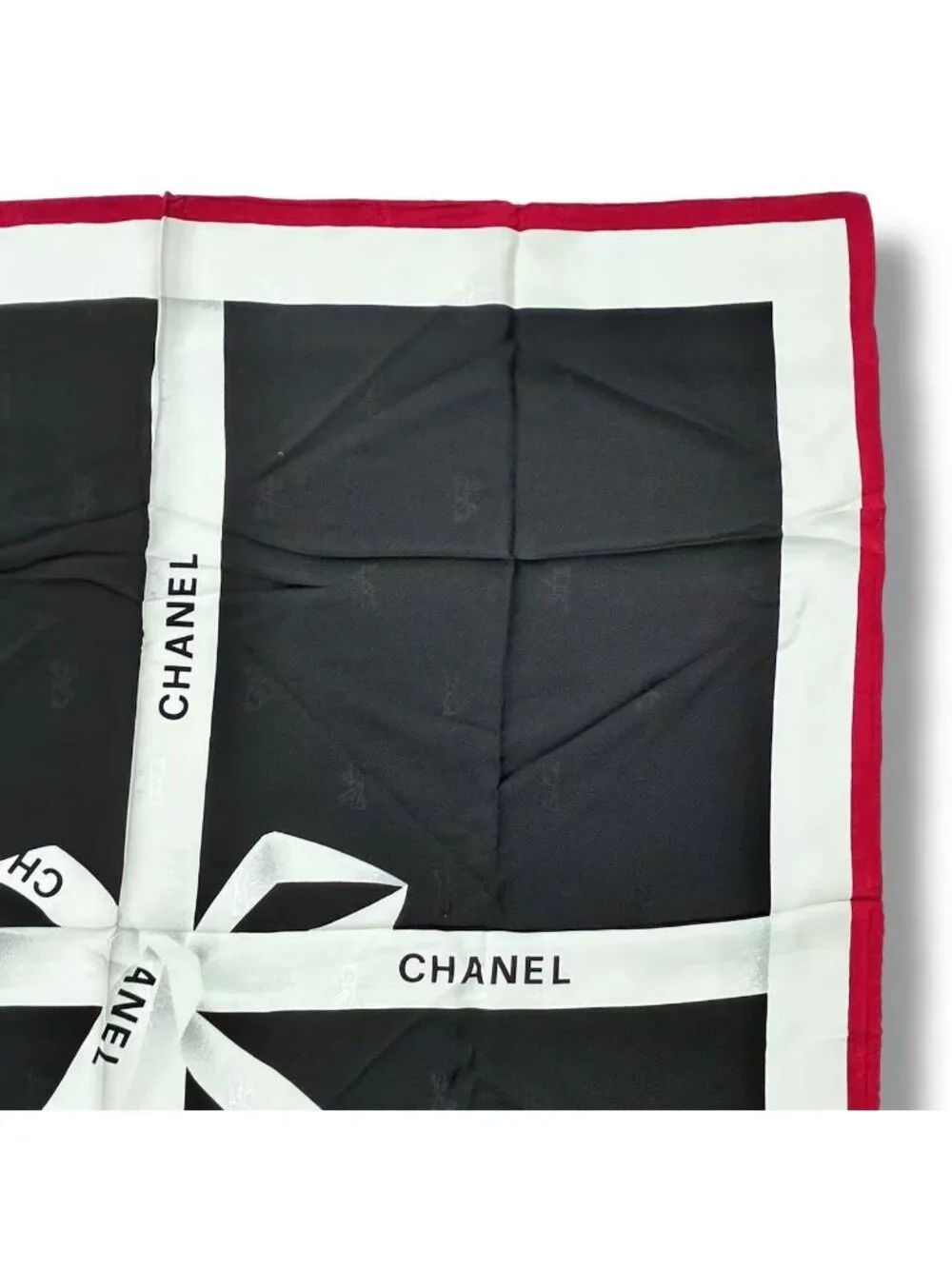Chanel Logo Silk Scarf Ribbon Black